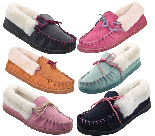 women's fleece lined moccasin slippers