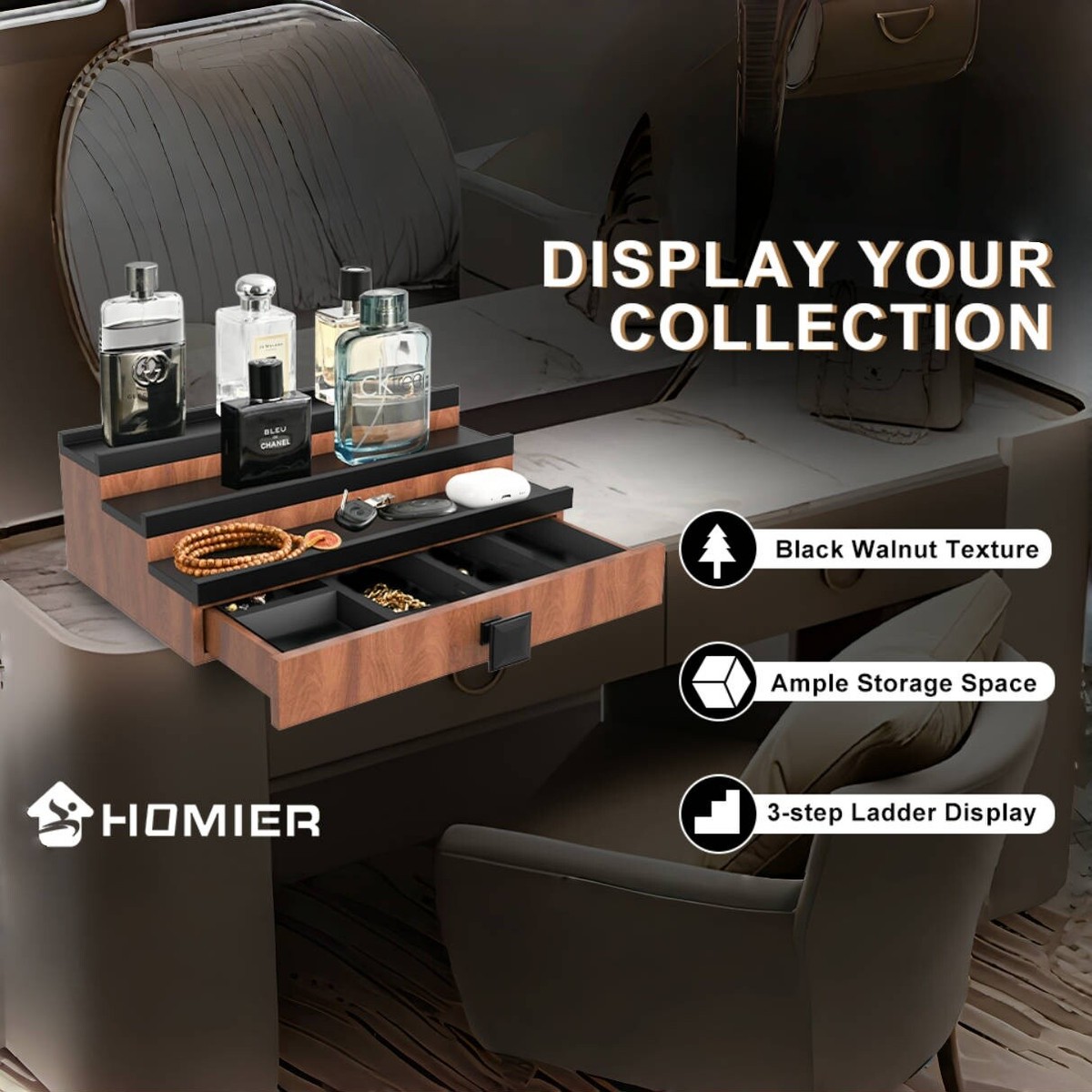 3Tier Cologne Organizer for Men Wooden Perfume Display Stand Extra