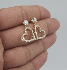 Pretty Heart Drop Earring Round Cut Simulated Diamond In 14K Yellow Gold Plated