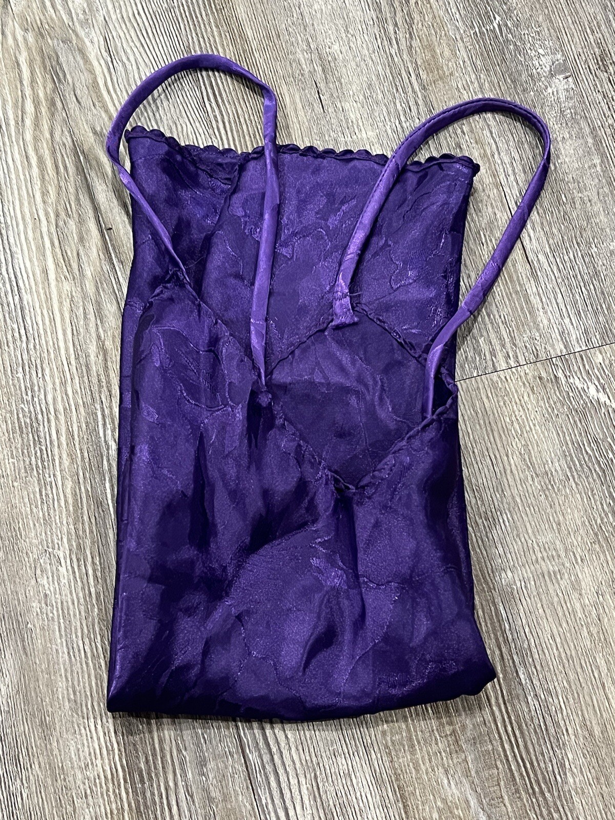 VTG Made In USA Woman’s Purple Floral Silky Satin Waved Trimmed Cami Lingerie L