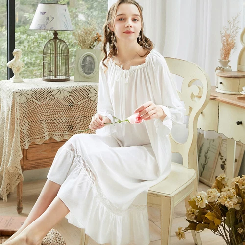 Sexy New Ladies Pyjamas Victorian Vintage Long Sleeve Nightdress-Size-S-XL B1 - Picture 9 of 11