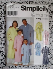 Simplicity 0637 Unisex, Child's, Teens & Adults Robe & Belt Pattern NEW