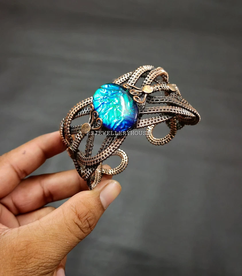 Brazalete Brazalete Australiano Triplete Ópalo Cobre Envuelto en Alambre Joya Ajustable Foto 3 de 4