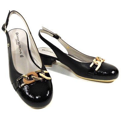 DONNA SERENA   WOMEN'S BLACK SOFT LEATHER SUMMER SANDALS