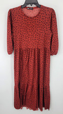 Zara Dress Womens Small Red Floral Layered Tiered Flowy Boho Scoop Neck