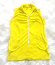 VTG 60s 70s Terry Cloth DeWeese Design Swim Coverup Dress Zip Size L Yellow Mod