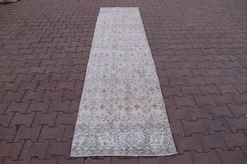 Oriental Cream Runner Oushak Handmade Rug Anatolian Turkish Floral Carpet 3x10ft