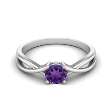 Solitaire 5 MM Round Natural Amethyst 925 Sterling Silver Split Shank Women Ring