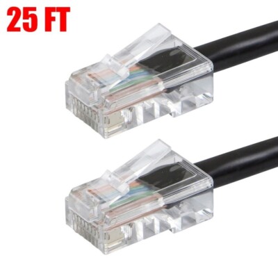 25FT CAT5E Ethernet LAN Network Patch Cable Cord RJ45 UTP COPPER 24AWG Black