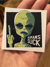 Alien Sticker Humans Suck Finger Space Ufo Antisocial Peace Go Away Funny Alien Sticker Humans Suck Finger Space Ufo Antisocial Peace Go Away Funny