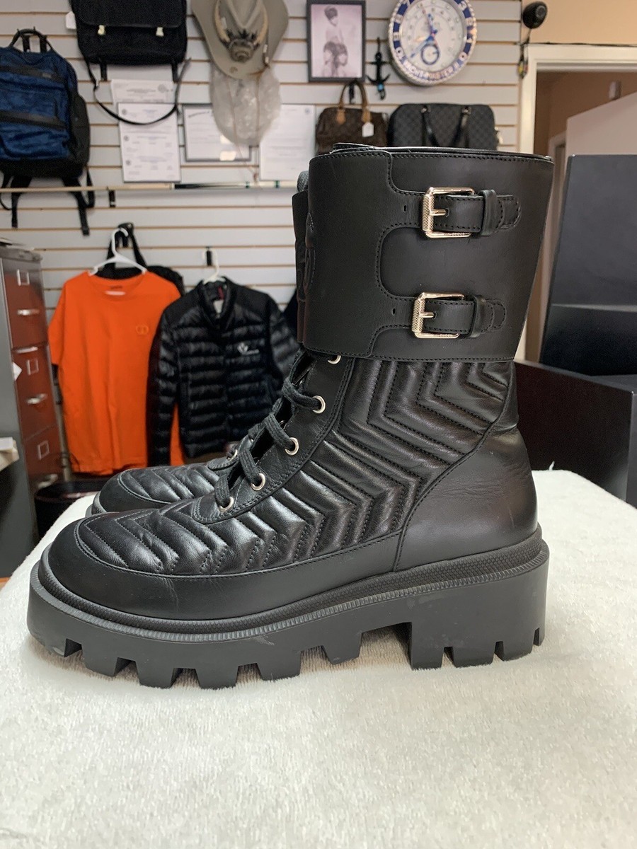 Gucci Marmont Matelasse Black Leather Platform Combat Boots (Size