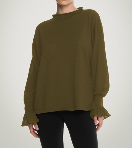 Wolford Cashmere Sweater Women's Crinkle Knit Top Large Green Old Money Luxury - Picture 2 of 9