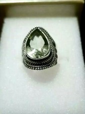 Green Prasiolite Pearshaped Sterling Silver Ring 5.00ct Size 8