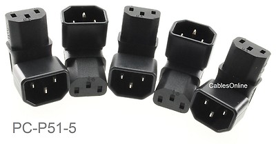 5-Pack Right-Angle UP IEC 320 C14 Male to IEC 320 C13 Female Power Adapters