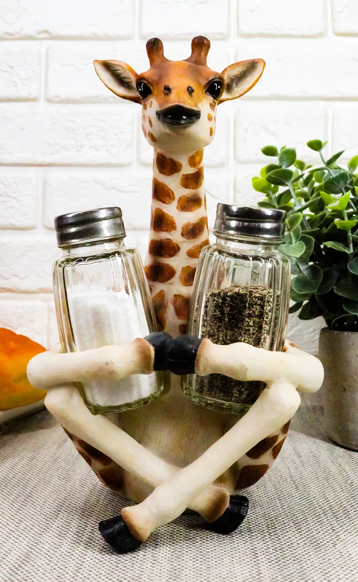 Ebros Giraffe Far Reach Salt Pepper Shakers Holder Figurine with Glass Shakers