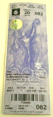 WINTER OLYMPICS Salt Lake 2/20/2002 Awards Ceremony~ MARC ANTHONY Concert Ticket