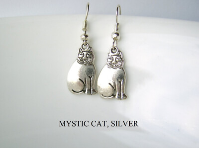 Laurel Burch Silver Mystic Cat Kitten Earrings