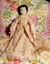 Vintage Ceramic Head Hands Feet Hand Made 12" Doll
