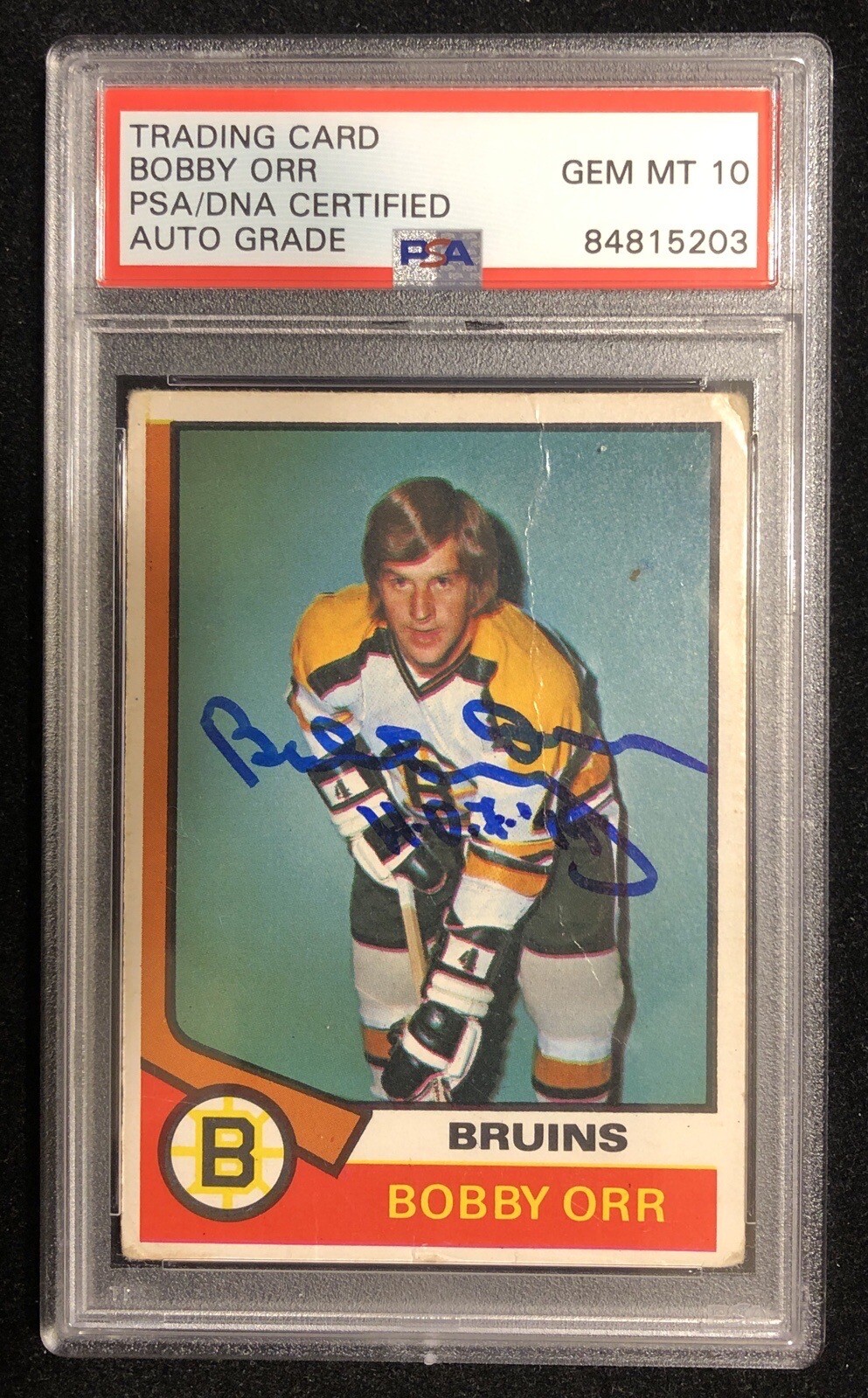 Bobby Orr Signed 1974-75 Topps Card #100 PSA DNA Slab Auto 10 Inscribed Bruins