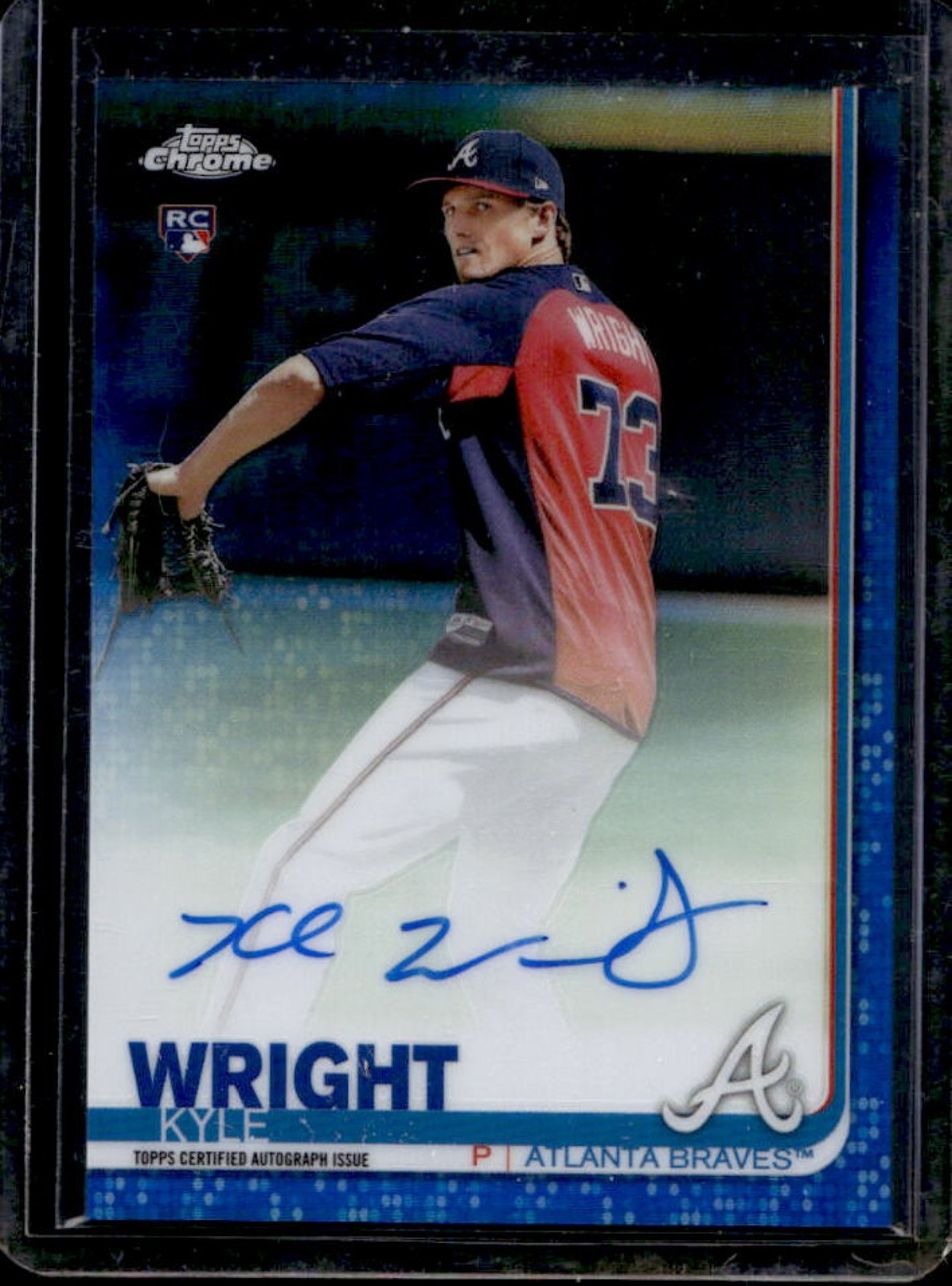 2019 Topps Chrome Kyle Wright Auto RC Blue Refractor #/150 Braves Rookie