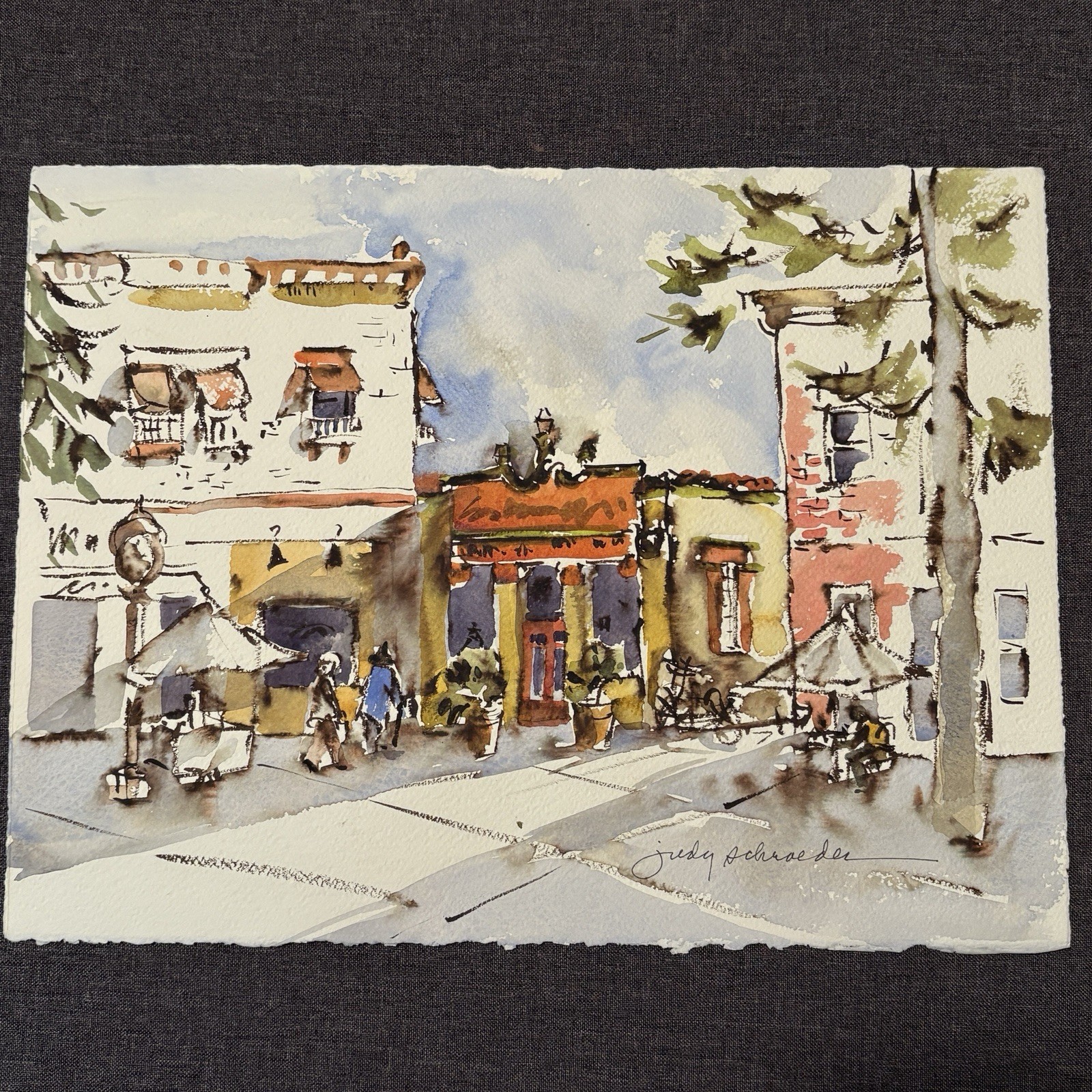 Original Town Orange California Watercolor Painting Signed Judy Schraeder