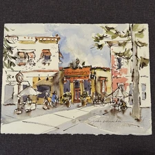Original Town Orange California Watercolor Painting Signed Judy Schraeder