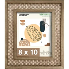 Handwoven Rattan & Solid Wood Picture Frame for 8x8 Photo or Artwork - Rustic...