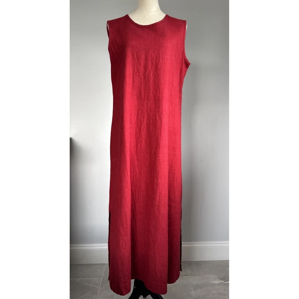 Maxi Vestido Studio Ease Lino Pesado Rojo Abertura Lateral Para Mujer Talla-10 Minimalista Boho Foto 3 de 4