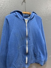 Vintage 70s Woodland Thermal Lined Men Blue Zip Hoodie Sweatshirt Medium