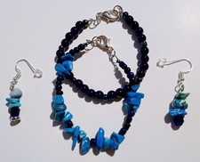 Handcrafted Turquoise Blue Stone Jewelry Set Bracelet Earrings Nature Women