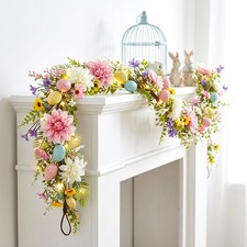6 FT Easter Garland Decor Set, Artificial Floral Easter Eggs Garlands with LE...