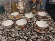 Dresden R. KLEMM Quatrefoil Watteau Cups With Saucers Lot