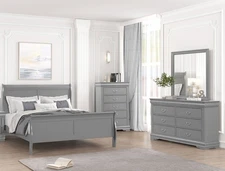 Louis Philippe Transitional Queen Size 3pc Bed Set Gray Finish Bedroom Furniture
