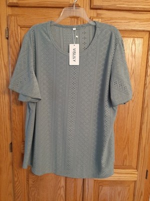 VISLILY Flutter Sleeve Top Women s Size 2XL Embroidered Eyelet Summer Boho NWT