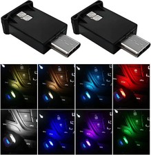 2PCS USB-C LED Car Ambient Lights, 8-Color RGB Night Lamp with Adjustable Bright