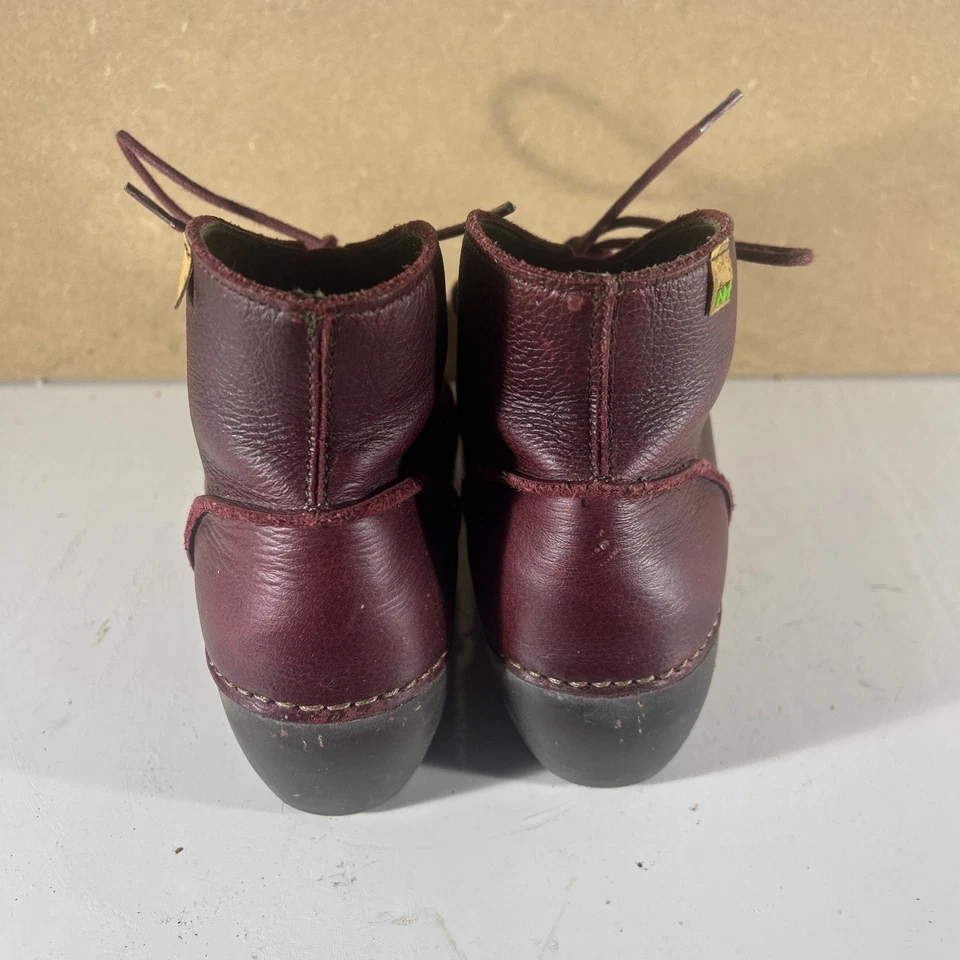 El Naturalista Maroon Burgundy Purple Leather Ankle Boots Lace Up UK Size 5 - Image 4 of 4