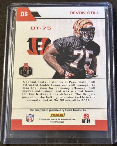 2012 Panini America NFLPA Debut Devon Still Rookie NFL Logo Auto Silver Bengals - Picture 2 of 2