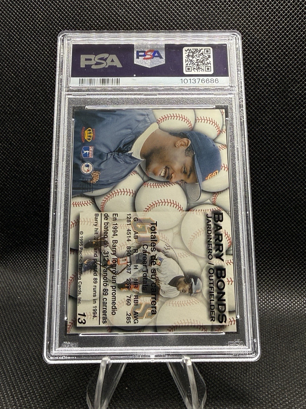 1995 Pacific Crown Collection - Gold Prisms Barry Bonds #13 PSA view 2
