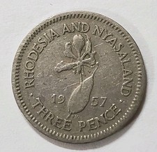 1957 Rhodesia and Nyasaland 3 Pence Coin