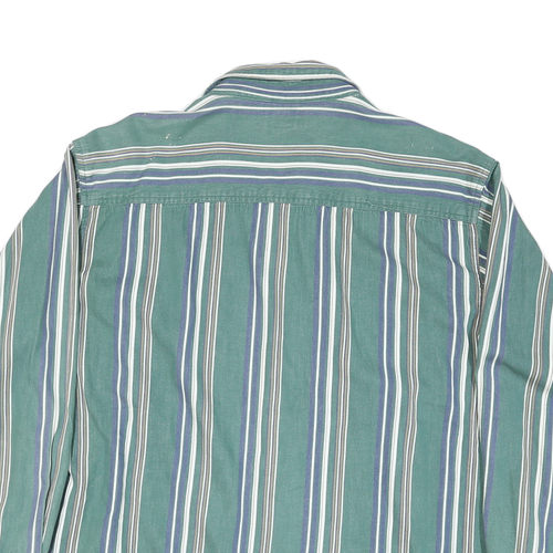 CROSS BASICS Mens Green & Blue Striped Cotton Blend Shirt XL Casual Long Sleeve - Picture 4 of 6