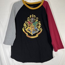 Harry Potter Crest Universal Studios 3/4 Sleeve Color Block Shirt Size XL