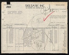 Skilsaw Elston Ave, Chicago 1951 Skil Saw Invoice / Billhead