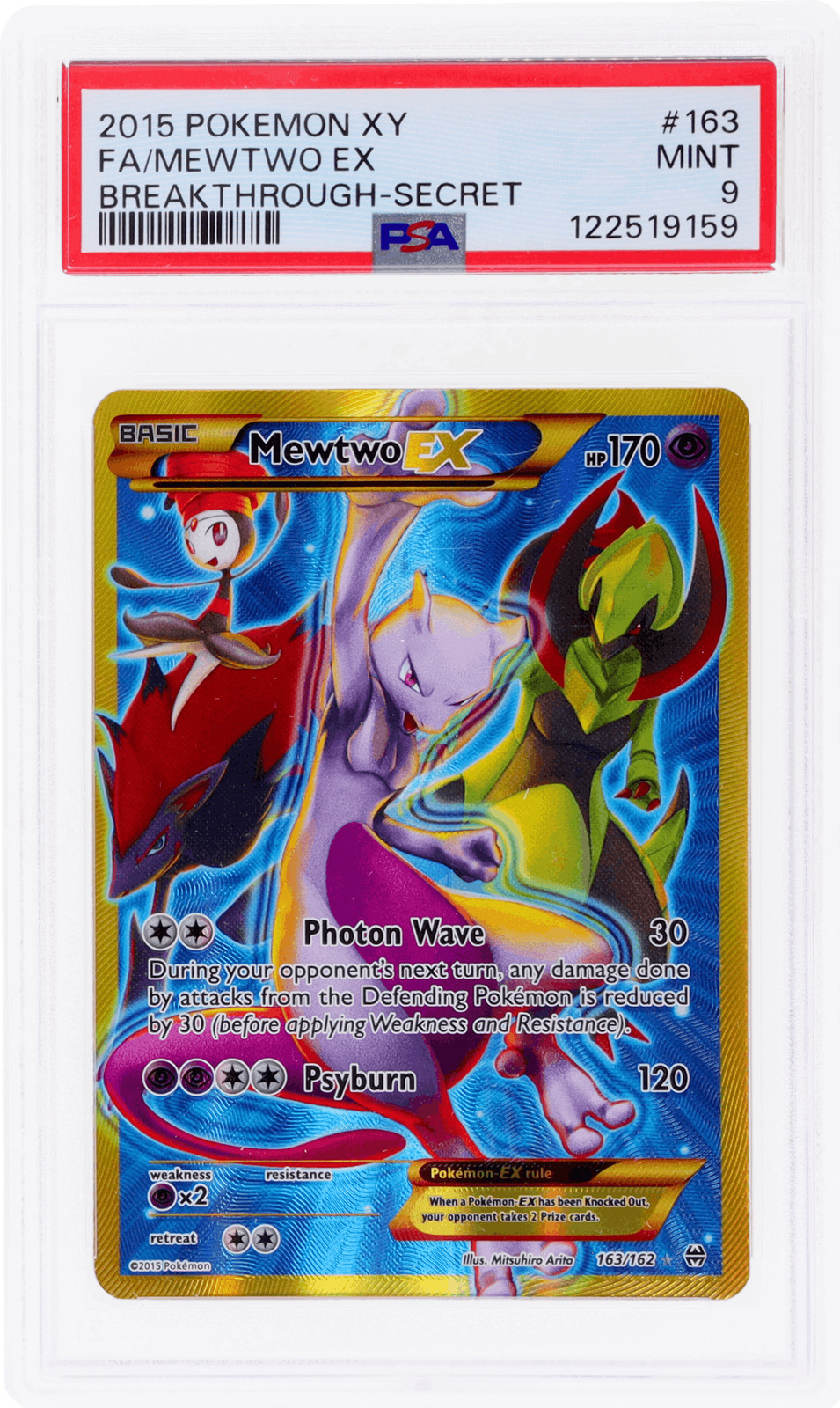 2015 Pokemon XY Breakthrough Mewtwo Ex Secret Rare #163 PSA 9