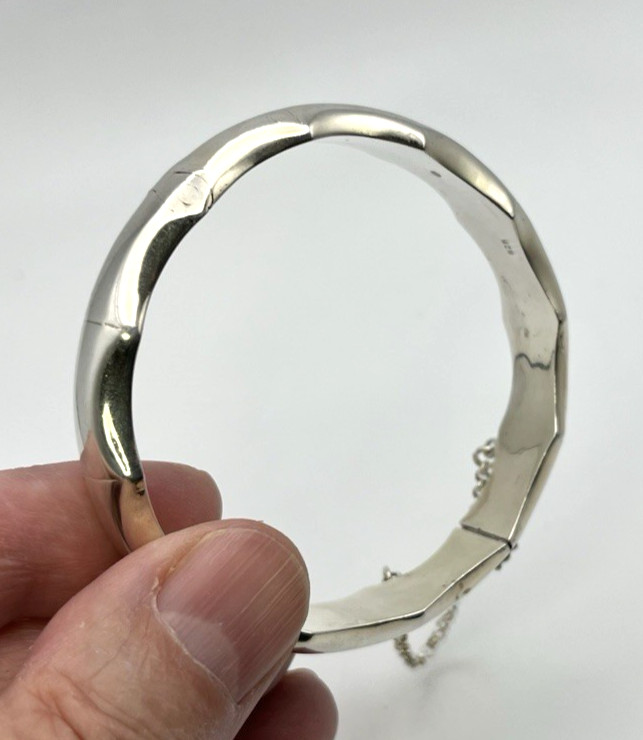 Vtg HINGED BANGLE 925 Solid Sterling Silver BAMBO… - image 4