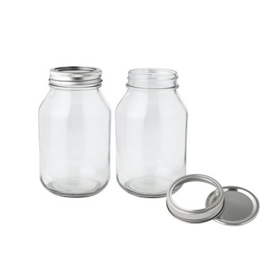 32 oz Regular Mouth Mason Jars, Pack of 2 with Lids, Airtight Glass Canning Jars