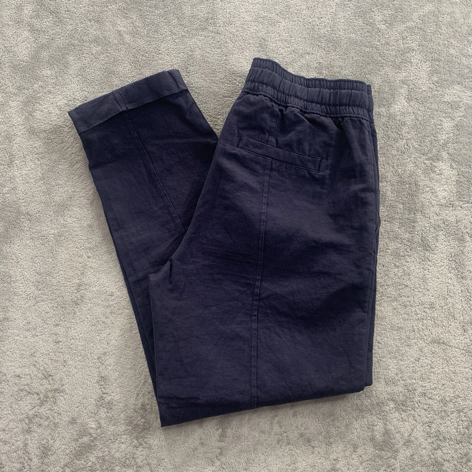 Alex Mill Sam Pants Womens 2 Blue Linen Blend Tapered Pull-On Button Fly Cuffed