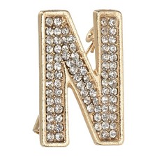 Gold Initial Letter N Brooch Pin Rhinestone Brooches for Women Men