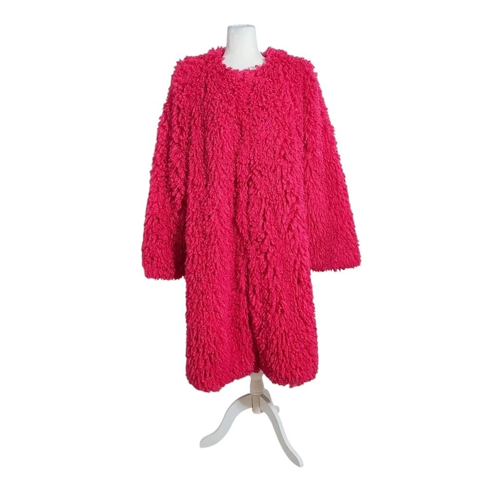 Abrigo Ashro Peludo Rosa Caliente Texturizado Barbiecore Mob Esposa Hollywood Único en su Clase Foto 4 de 4