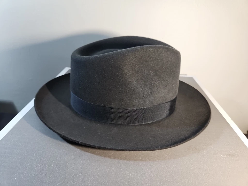 Fedora de fieltro negro Stetson Sovereign Temple para hombre con caja original 6 7/8 55 cm Foto 4 de 4