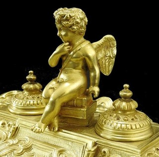 ENCRIER BRONZE CHERUBIN ANGELOT AMOUR EPOQUE NAPOLEON III FIN DU 19 eme SIECLE